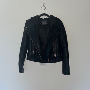 Blank NYC Faux Leather Gold Hardware Moto Jacket With Removable Hood